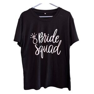 Bride Squad Graphic Tee Black Short Sleeve Crew Neck Wedding Party Shirt Size L